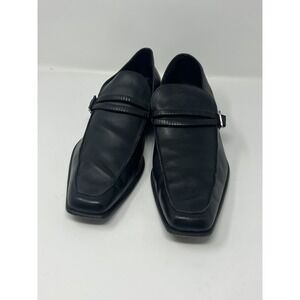 Cesare Paciotti Mens Black Leather Square Toe Loafers Buckle Strap Shoes 8.5